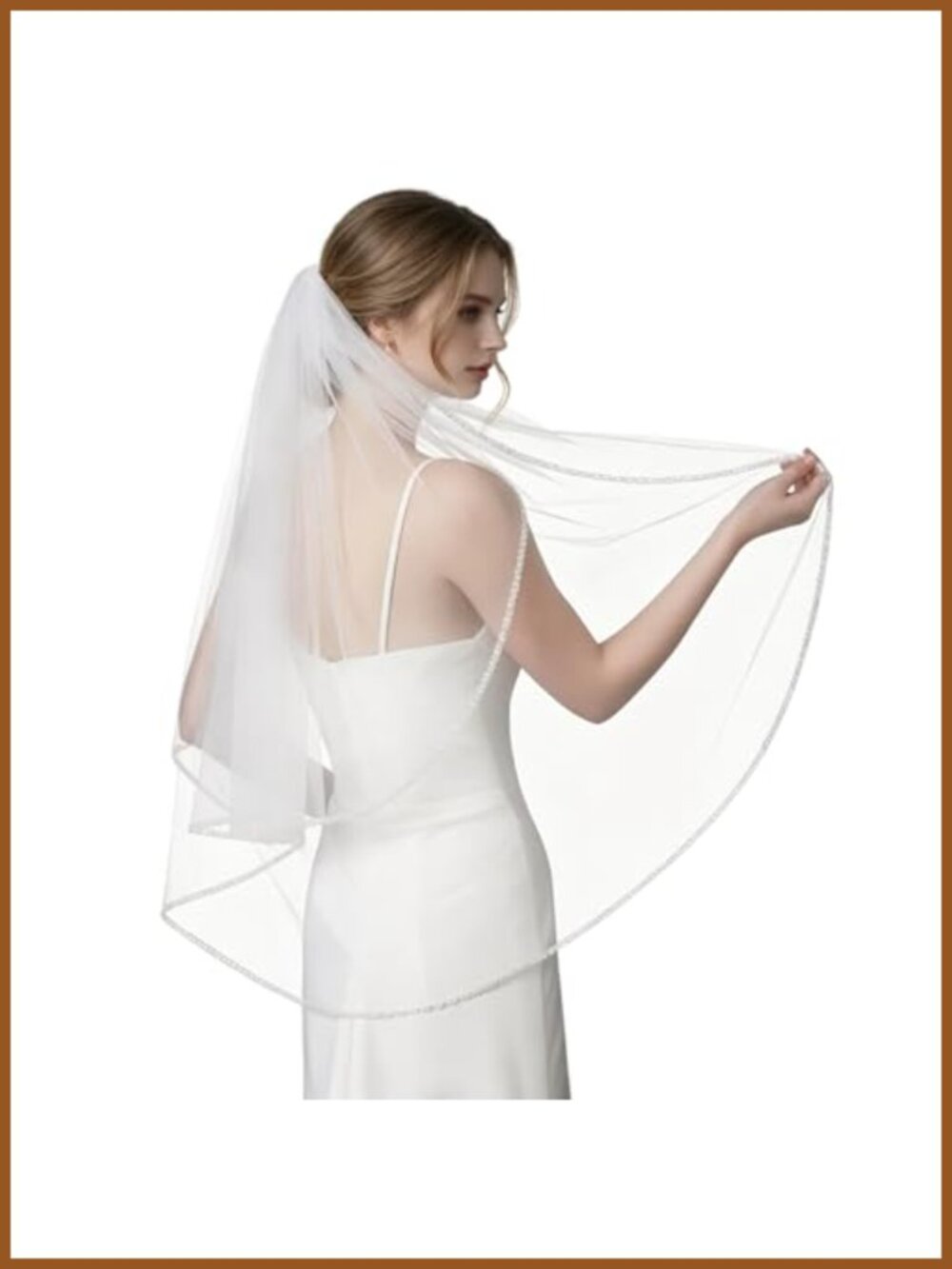 Fingertip Wedding Veil Pearl Beaded Tulle Bridal Accessory